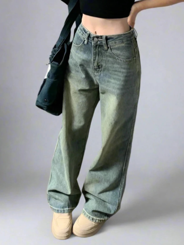 Vintage Wide Women Blue Acid Jeans