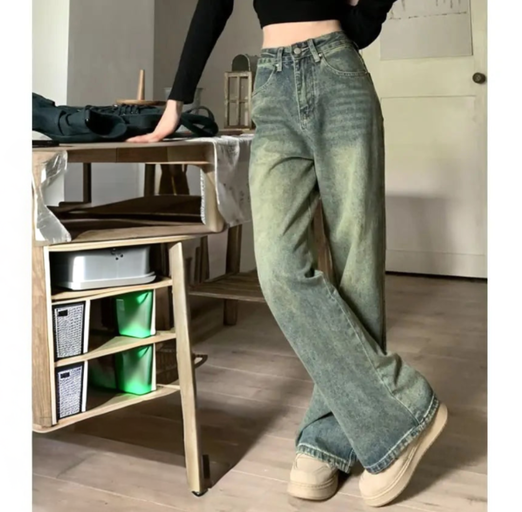 Vintage Wide Women Blue Acid Jeans