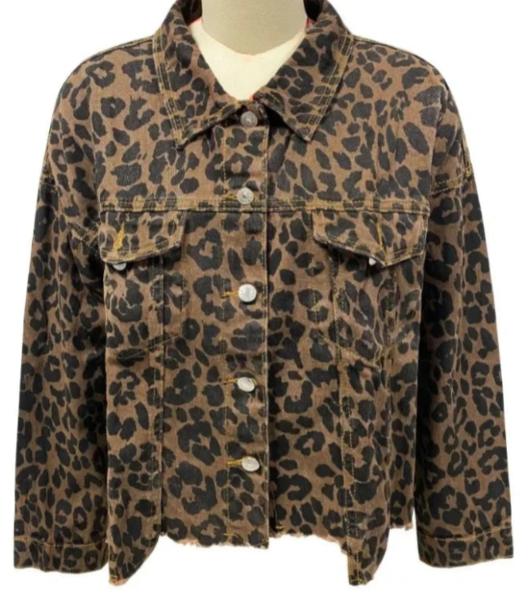 Stylish Women's Leopard Print Denim Jacket
