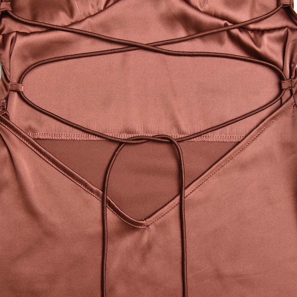 Stylish Satin Backless Lace Up Mermaid Slip Dress