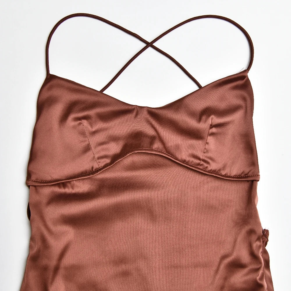 Stylish Satin Backless Lace Up Mermaid Slip Dress
