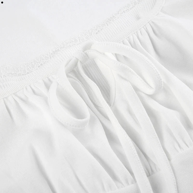 Women's Tie Lace Long Sleeve White T-Shirt
