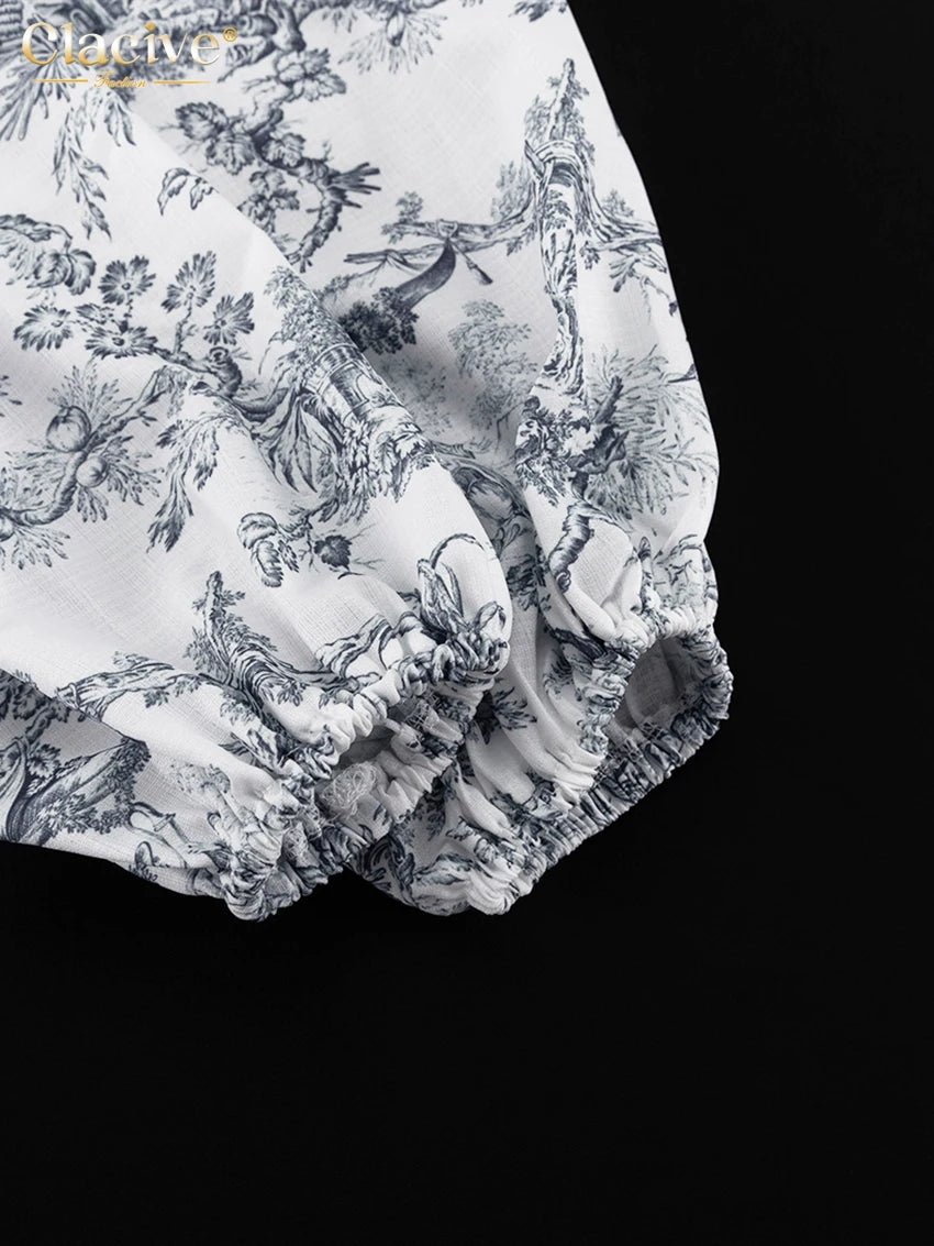 Women's Casual Loose Print Dress Puff Sleeve