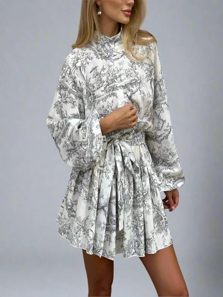 Women's Casual Loose Print Dress Puff Sleeve