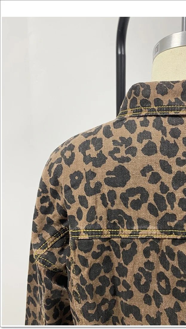 Stylish Women's Leopard Print Denim Jacket