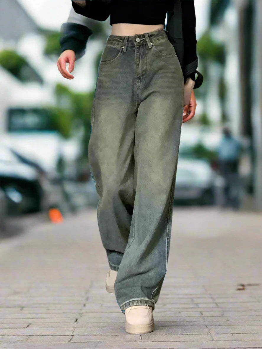 Vintage Wide Women Blue Acid Jeans