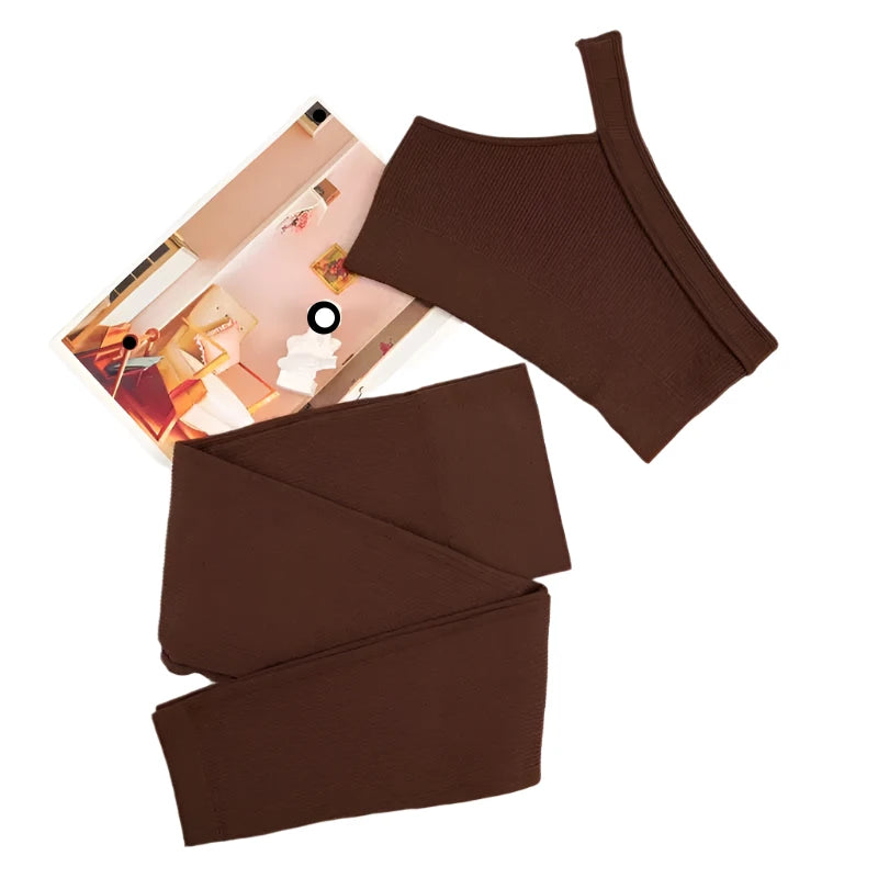 Women's Seamless One Shoulder Yoga Set With Full Length Legging