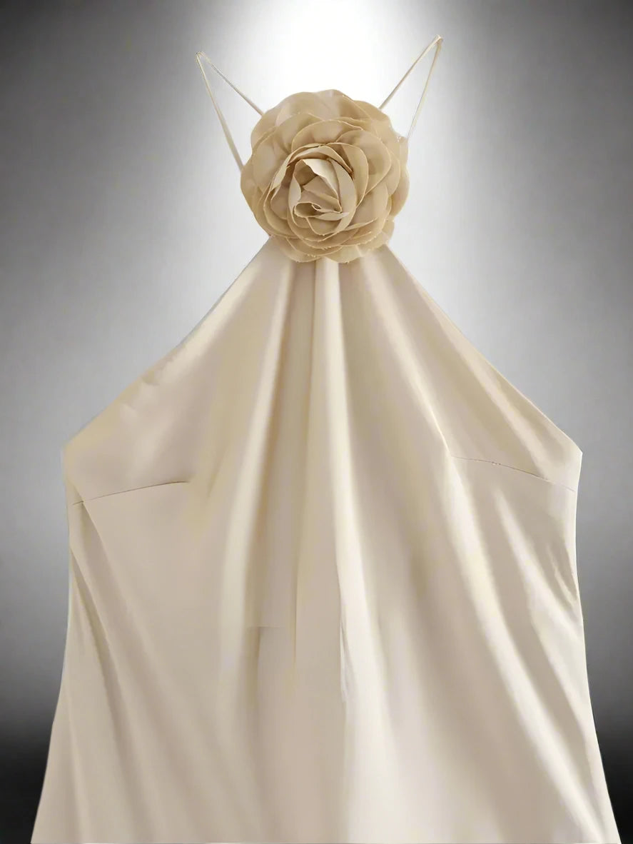 Stylish Flower Off Shoulder Satin Halter Long Dress