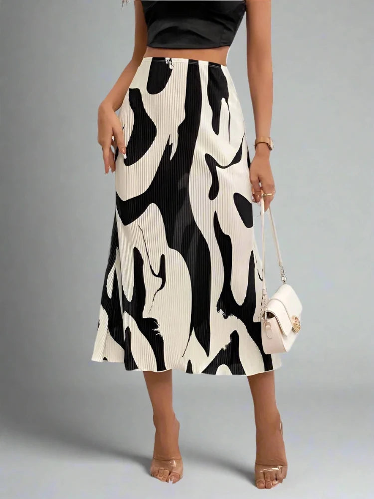 Dressy Casual Graphic Print Pleated Long Midi Skirt