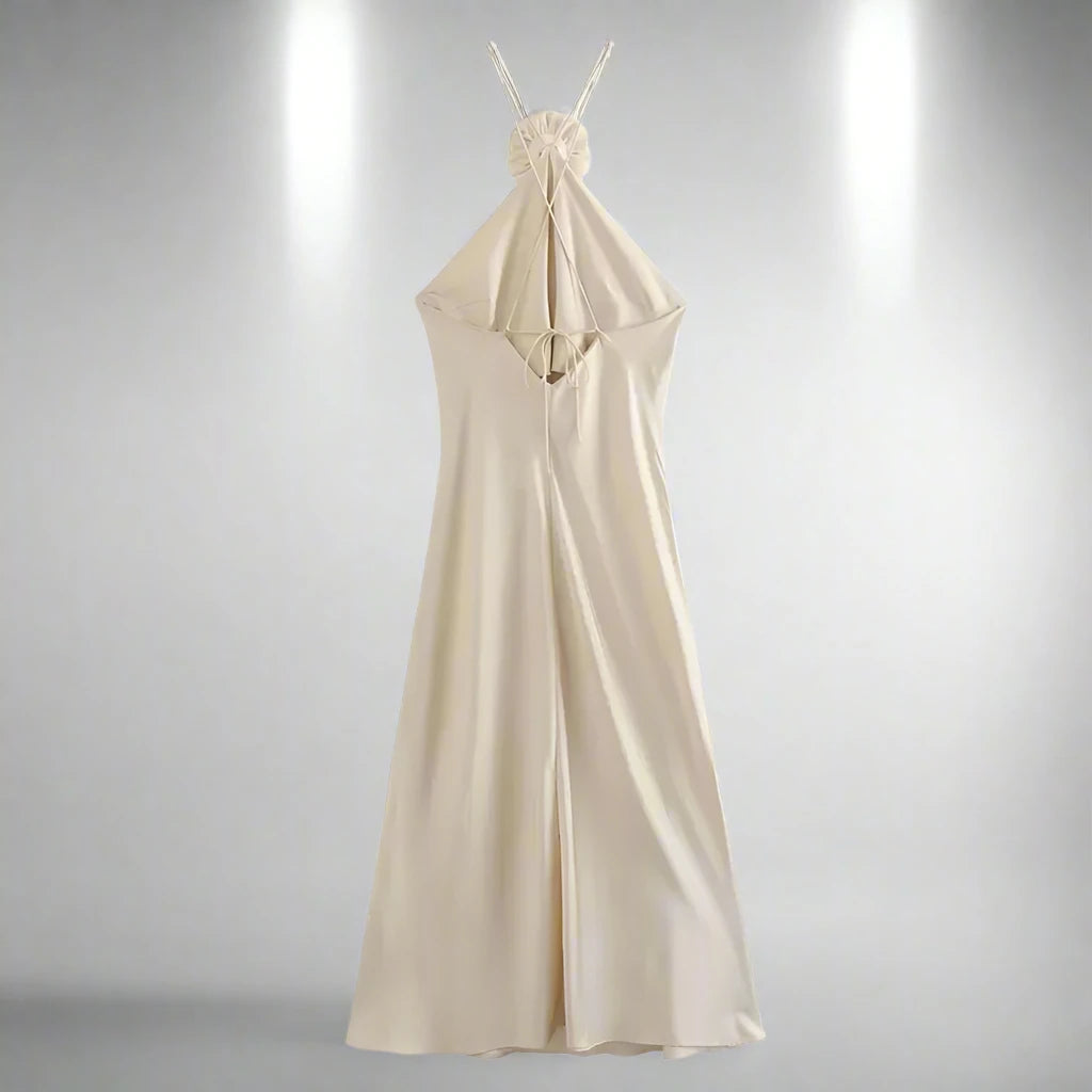 Stylish Flower Off Shoulder Satin Halter Long Dress