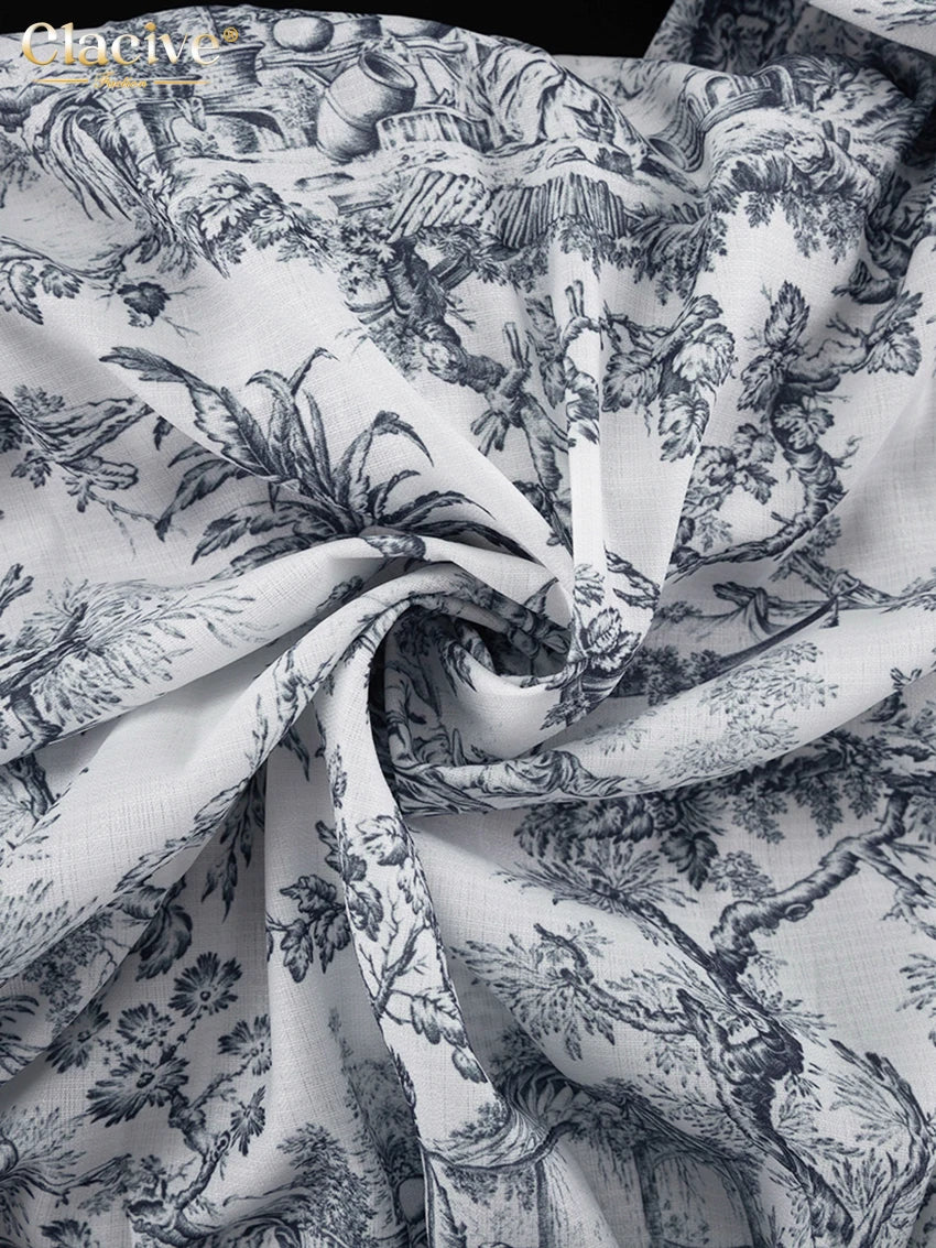 Women's Casual Loose Print Dress Puff Sleeve