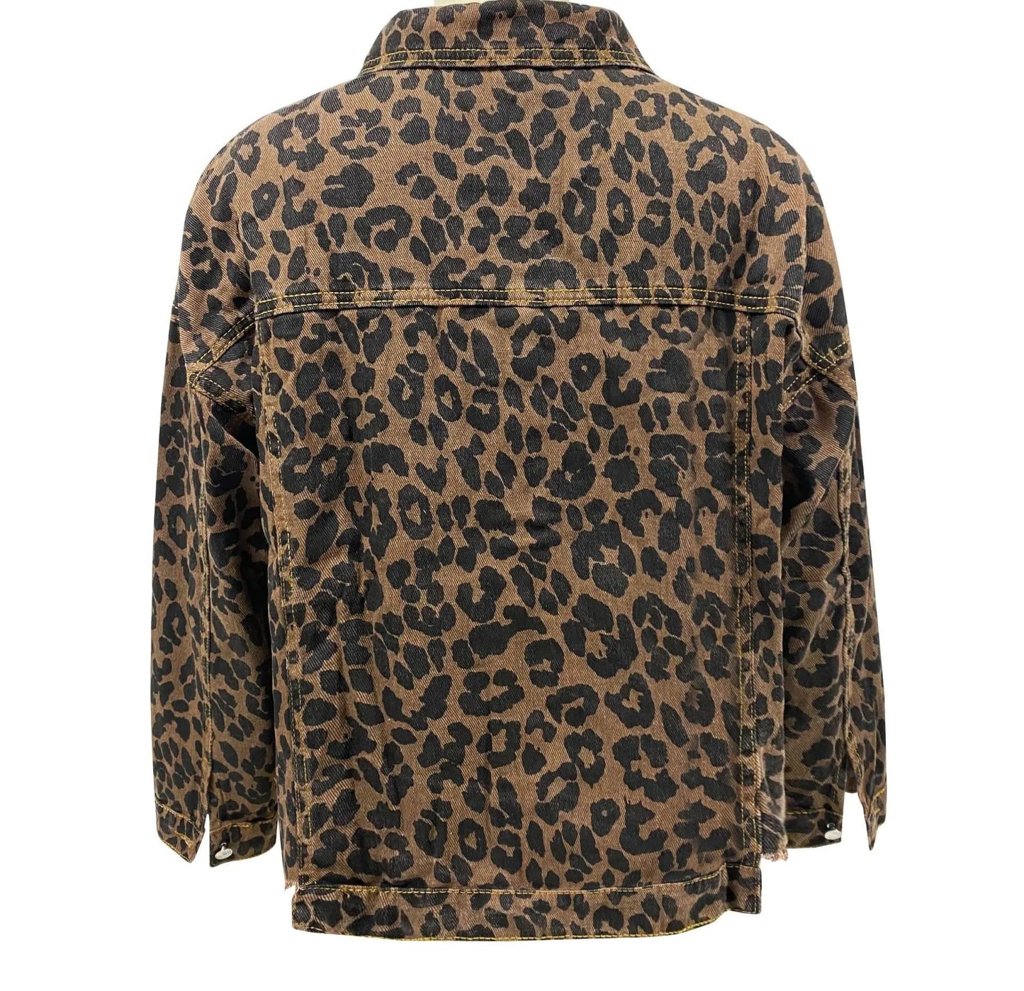 Stylish Women's Leopard Print Denim Jacket