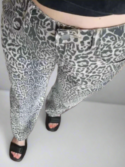 Women's  Leopard High Waist Baggy Jeans