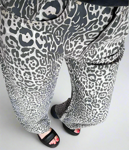 Women's  Leopard High Waist Baggy Jeans