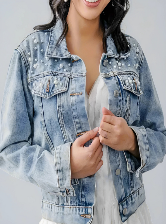 Women's Pearl Beaded Denim Jeans Coat