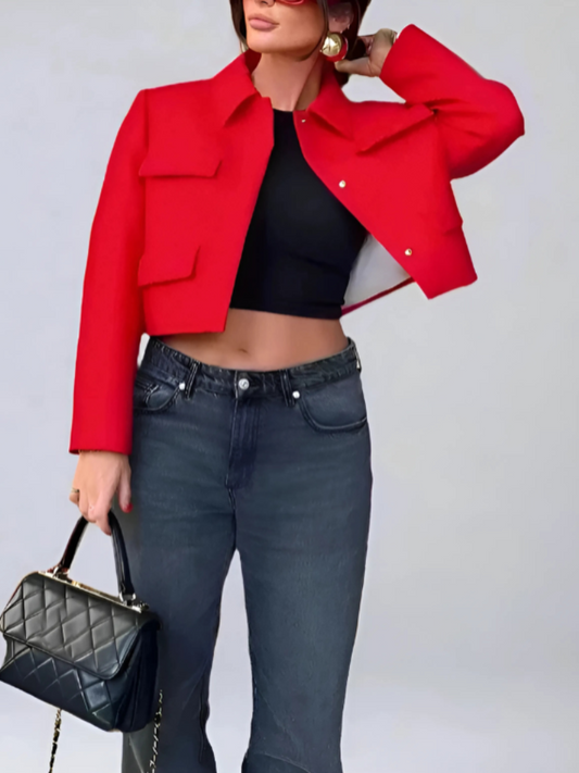 Stylish Red Snap-button Jacket