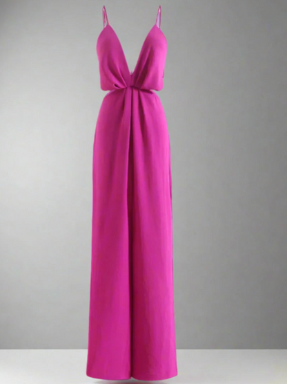 Women's Hollow Out Pleated Wide Leg Backless Jumpsuits