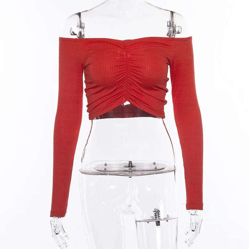 Stylish Long Sleeve Off Shoulder  T-shirt