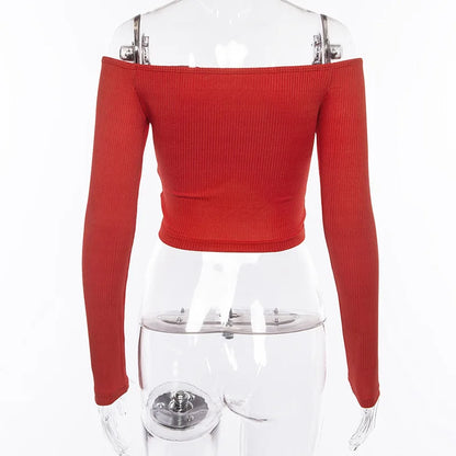 Stylish Long Sleeve Off Shoulder  T-shirt