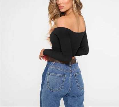 Stylish Long Sleeve Off Shoulder  T-shirt