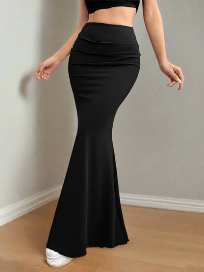 Solid Bodycon Ruched Long Women Elastic High Waist Mermaid Skirts