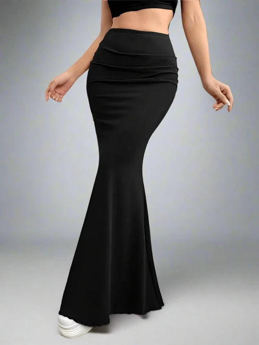 Solid Bodycon Ruched Long Women Elastic High Waist Mermaid Skirts