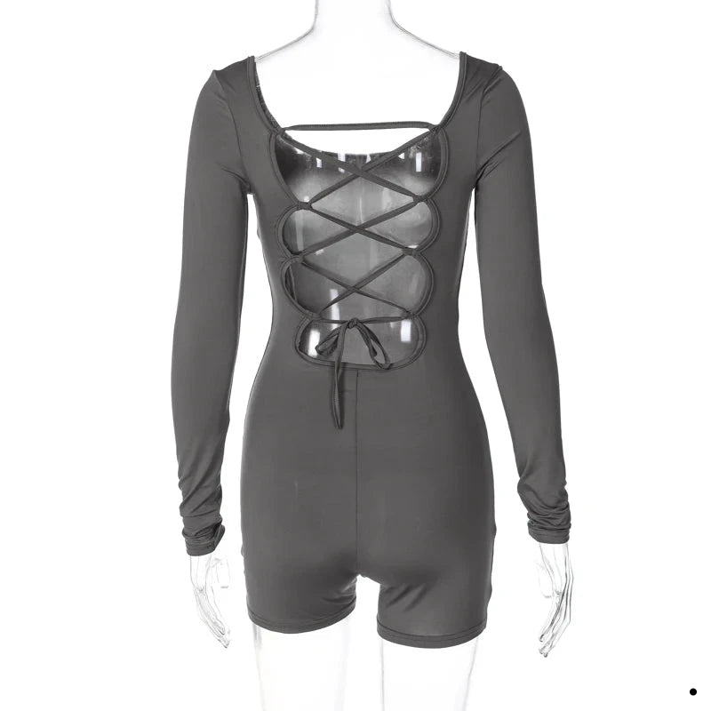 Women's  Backless Lace Up Romper