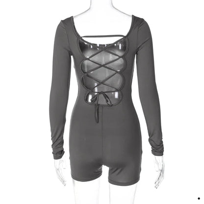 Women's  Backless Lace Up Romper