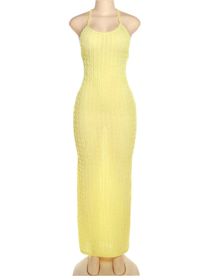 Women's Medium Spaghetti Strap Tie-down Backless Sleeveless O Neck Dress