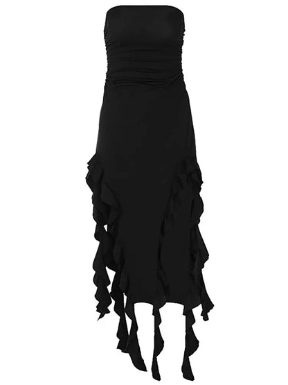 Stylish Backless Sleeveless Elegant Ruffles Dress
