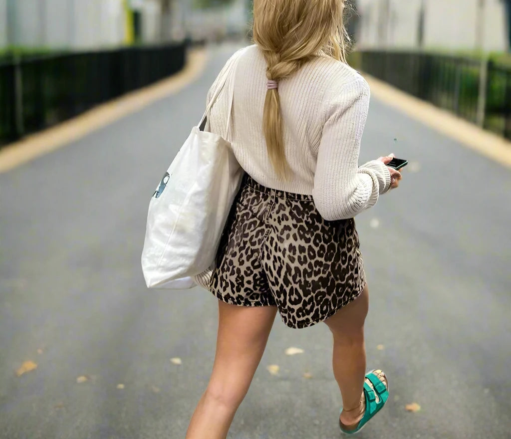 Vintage Leopard  Denim Print Shorts
