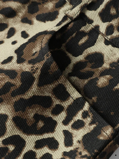 Vintage Leopard  Denim Print Shorts