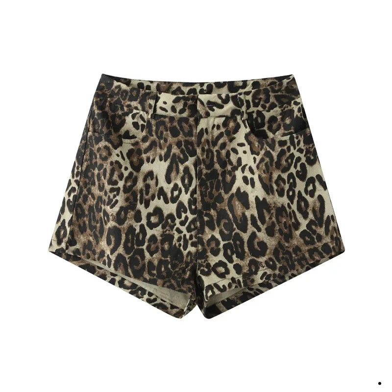 Vintage Leopard  Denim Print Shorts