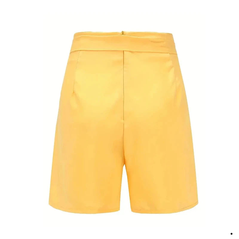 Stylish Button Tie Waist Front Shorts