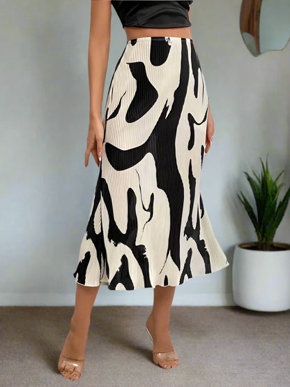 Dressy Casual Graphic Print Pleated Long Midi Skirt
