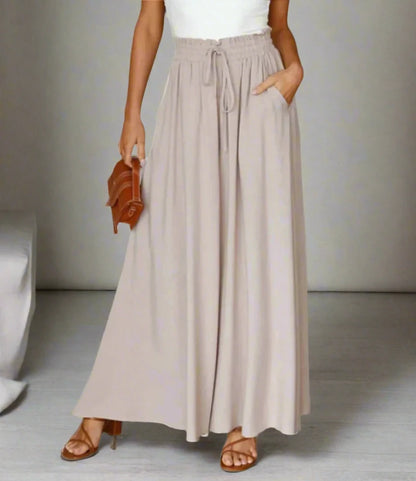 Women's Wide  Leg Pants With Elastic Waistband