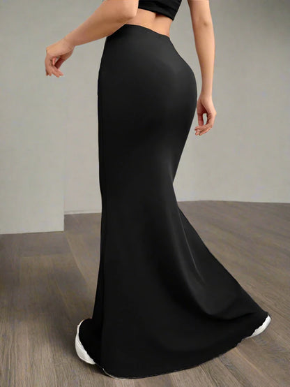 Solid Bodycon Ruched Long Women Elastic High Waist Mermaid Skirts