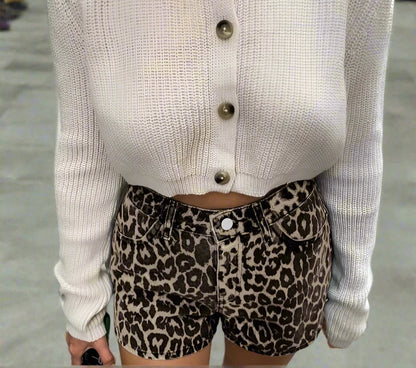 Vintage Leopard  Denim Print Shorts