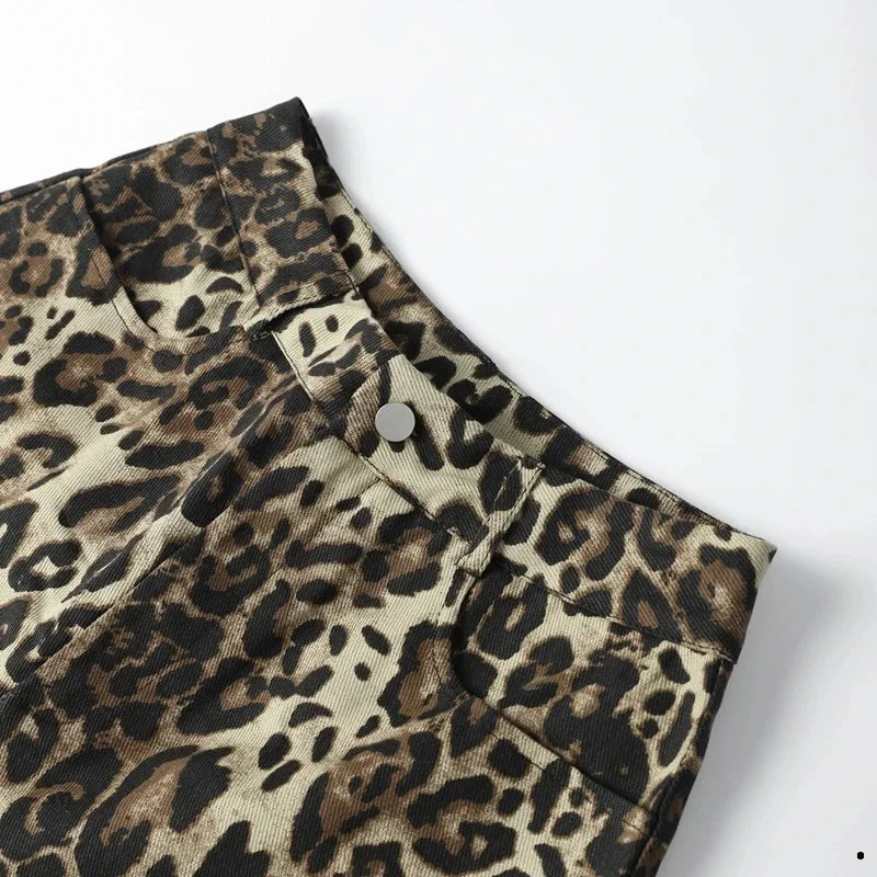 Vintage Leopard  Denim Print Shorts