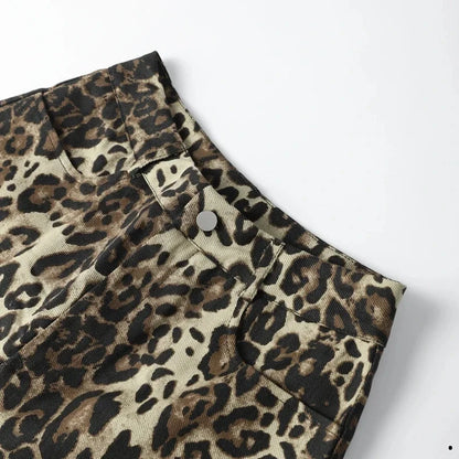 Vintage Leopard  Denim Print Shorts