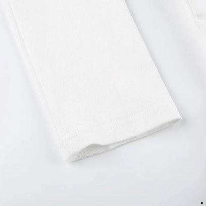 Women's Tie Lace Long Sleeve White T-Shirt