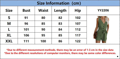 Women's Casual V-neck Monochromatic Five-Point Shorts Jumpsuits