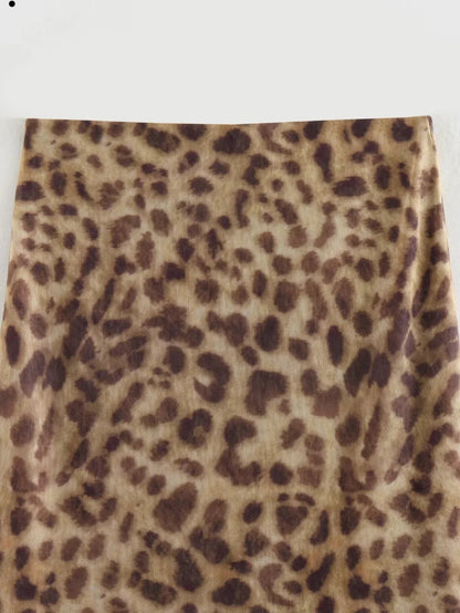 High Waist Elasticated Leopard Waistband Midi Skirt