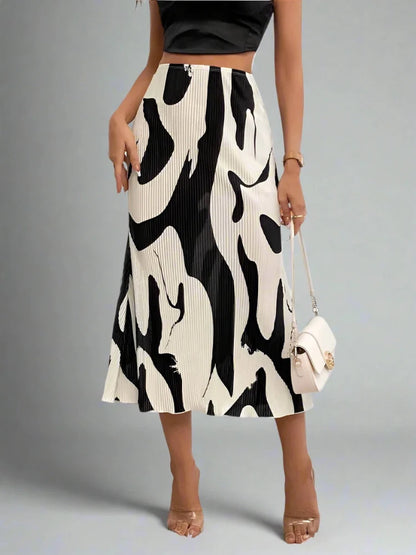 Dressy Casual Graphic Print Pleated Long Midi Skirt