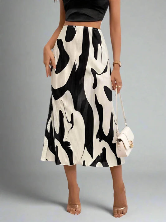 Dressy Casual Graphic Print Pleated Long Midi Skirt