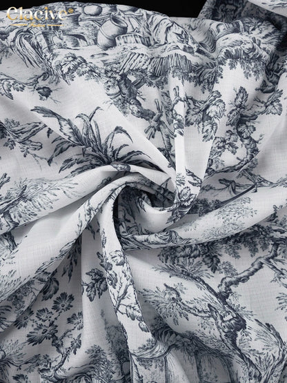 Women's Casual Loose Print Dress Puff Sleeve