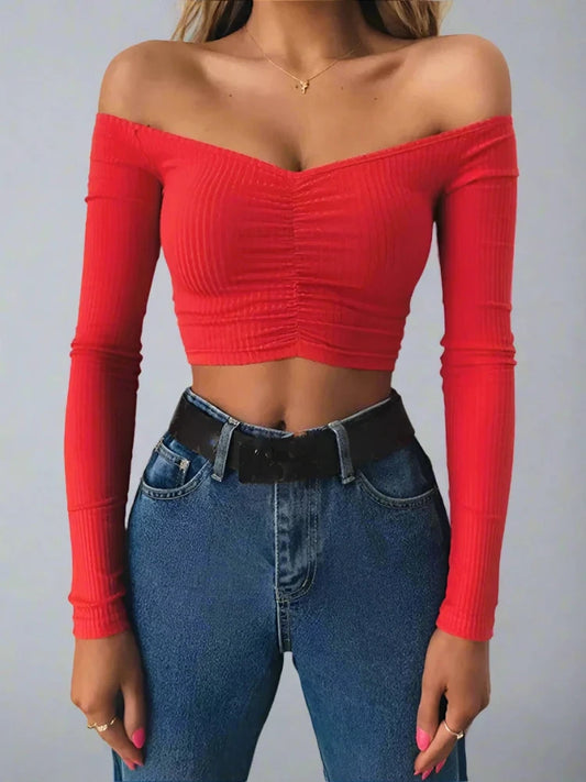 Stylish Long Sleeve Off Shoulder  T-shirt