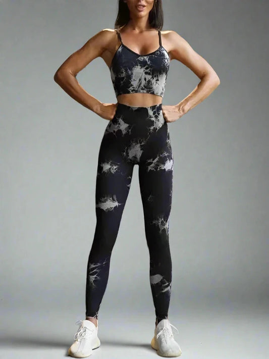 Tie Dye Yoga Sets Workout Bra and High Waist Leggings