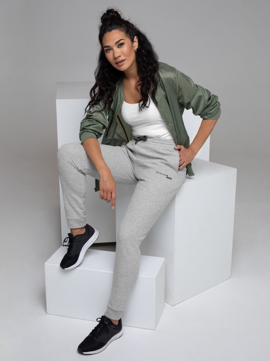 Stylish Feel™  Gray Embroidered Elastic High Waisted Baggy Joggers with Pockets