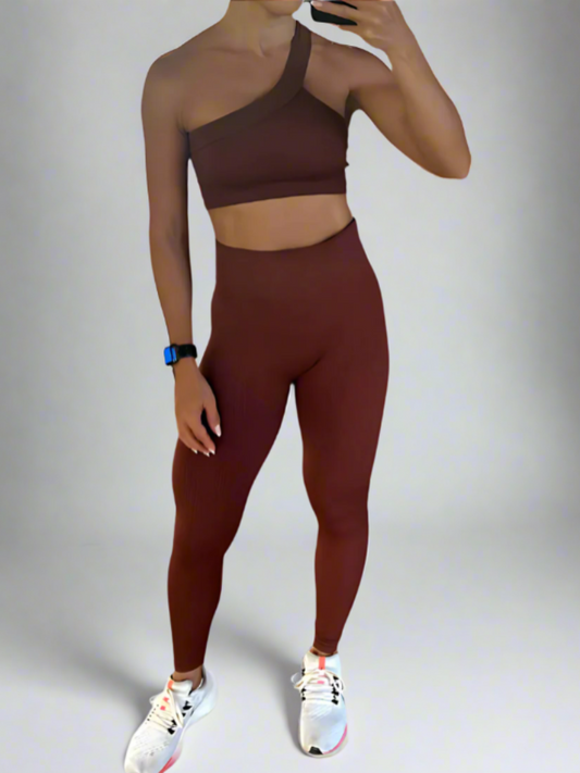 Women's Seamless One Shoulder Yoga Set With Full Length Legging